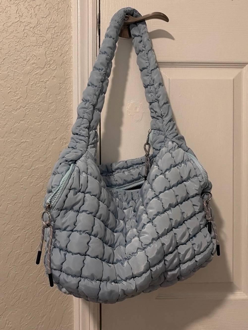 Light Blue Quilted Shoulder Bag - Women's Stylish Carryall